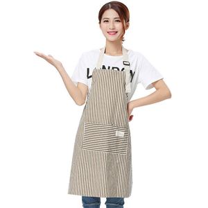 Tabliers à rayures élégants japonais en coton et lin réglables pour femmes, tablier de cuisine et de pâtisserie avec poche - Product Image 1