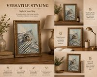 Impression sur toile vintage encadrée or, motif raton laveur lisant au lit, décoration murale amusante et littéraire, échantillons OEM ODM prêts en moins d'une journée