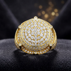 Gold Plated Moissanite <b>Ring</b> <b>Iced</b> Out Round Brilliant Pendant Style Men Band Wedding Party Jewelry - Product Image 3