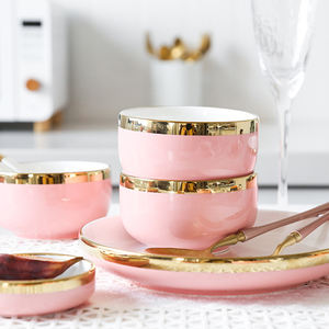 Керамическая миска в скандинавском стиле с розовым золотым краем, тарелка для стейка, ложка для рыбы, посуда, фарфоровая посуда с индивидуальным принтом - Product Image 4