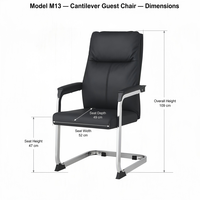 Chaise d'invité cantilever extra-haute à dossier haut en cuir PU, base chromée, accoudoirs rembourrés, siège de direction pour salle de réunion M13