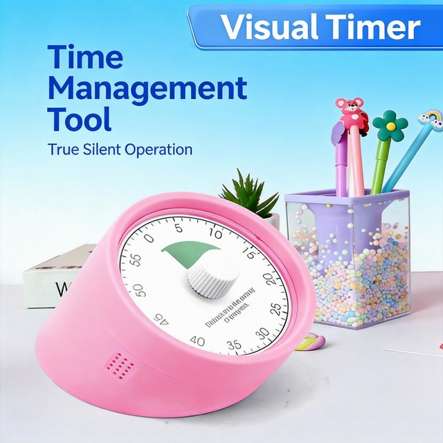 60-Minute Countdown Visual Pomodoro Timer Digital Analog Cute Small ABS Plastic Kitchen Study Google Kids Productivity Home
