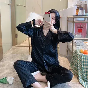 कोरियाई 4 टुकड़ा नींद लाउंज पहनने 2021 लंबी Nightgown Nightwear डिजाइनर पायजामा Pijama Seda मंगा Larga पाजामा महिलाओं नाइटवियर
