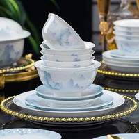 Service de vaisselle en porcelaine blanche haute température Qianli Jiangshan Jingdezhen avec bord doré – Cadeau haut de gamme pour mariage et nouvellement-marrieds – Compatible lave-vaisselle