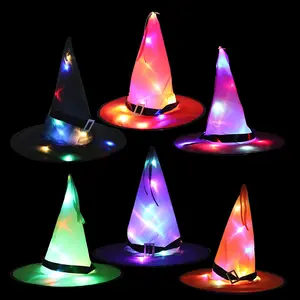 卸売 led魔女帽子-ハロウィーンの発光装飾用品ストラップハットはダンスパーティーのための発光魔女帽子ウィザード帽子を導きました