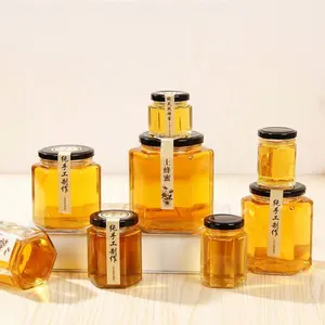 Bouteille de haute qualité, vente en gros, 45ml, 100ml, 280ml, 730ml, verre Hexagonal, pot de miel