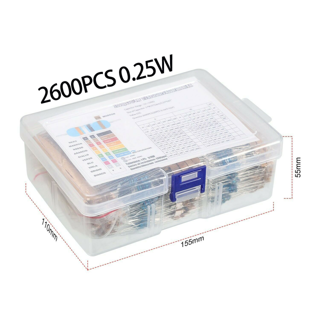 2600Pcs 525pcs 600pcs  Metal Film Resistor 1/4W 0.25W 1%  Resistor customizable MF 1 OHM To 10M OHM Metal Film Resistor
