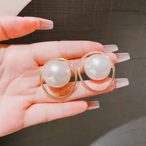 exaggerated oversized pearl studs for women senior sense Instagram cold wind earrings jewelry casting service N2402299