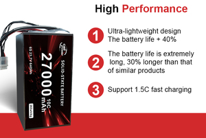 Venta directa de fábrica 27000mAh 265wh/kg 6S 12S 18S 10C Paquete de batería de estado sólido de alta densidad energética para Dron FPV - Product Image 2