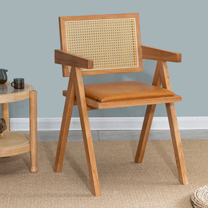 Silla de Comedor Moderna Nórdica de Madera Maciza con Respaldo de Ratán, Ligera, Duradera, Diseño en Forma de K, para Restaurante, Exterior, Villa - Product Image 1