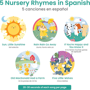Livre cartonné sonore bilingue espagnol-anglais avec chansons et comptines musicales pour l'apprentissage des langues des tout-petits, idéal pour les parents et les enfants - Product Image 3