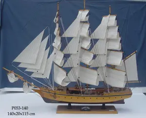木制高船模型，黄色140x20x115cm厘米，木制帆船模型，手工制作航海装饰复制船游艇模型