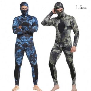 Traje de Neopreno de 2 Piezas <span class=keywords><strong>para</strong></span> Hombre, con Protección <span class=keywords><strong>para</strong></span> Rodillas y <span class=keywords><strong>Pecho</strong></span>, de 1.5mm, Superelástico, con Estampado de Camuflaje por Sublimación, <span class=keywords><strong>para</strong></span> Buceo y Pesca Submarina - Product Image 1