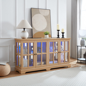 Vitrina Moderna LED con Puertas de Vidrio, Estantes Ajustables, para Coleccionables, 4 Puertas, para Hogar/Oficina, MDF Roble + Acrílico - Product Image 5