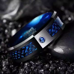 Bague Homme Unisexe Acier Tungstène Fibre de Carbone Titane Acier Zircon Motif Dragon Bicolore Or Bijouterie Fine Fête Anniversaire - Product Image 3
