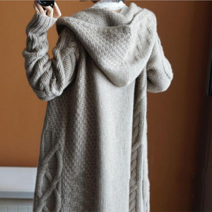 <span class=keywords><strong>Cardigan</strong></span> Maglione da Donna Personalizzato in Cotone Lavorato a Maglia Grossa a Trecce <span class=keywords><strong>con</strong></span> <span class=keywords><strong>Cappuccio</strong></span>, Cappotto <span class=keywords><strong>Lungo</strong></span> Maxi per Taglie Forti - Product Image 5