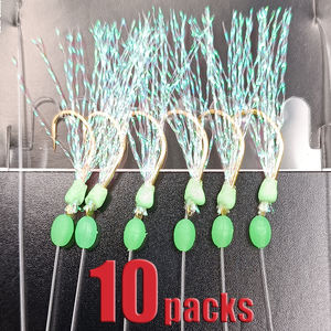 Lunker Sabiki Rigs 10-Packs High Carbon Steel Hooks Saltwater Fishing Tackle with Luminous Glowing Beads Shining Tinsel <strong>Bass</strong> - Product Image 1
