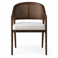Chaise de salle à manger en bois massif noyer foncé avec dossier en rotin tressé à la main, fauteuil moderne rembourré en ivoire pour salle à manger