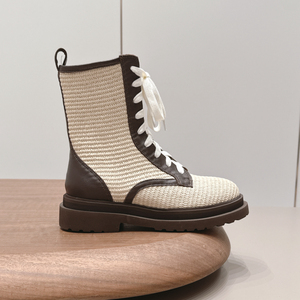 <strong>Women</strong> <strong>Italian</strong> Style Original Woven <strong>Leather</strong> Platform <strong>Ankle</strong> <strong>Boots</strong> Lace up Thick Sole Retro <strong>Boots</strong> - Product Image 1