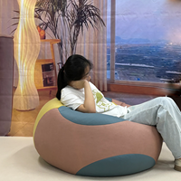 Fauteuil pouf en cuir PU color block 80x50cm, imperméable, pour salon