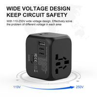 Adaptateur de voyage universel en gros 2500W avec double fusible et ports USB-A et USB-C, prise murale portable pour voyages internationaux
