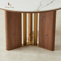 Table à manger ronde en marbre blanc de Carrare poli, élégante et naturelle, pour villa ou maison, avec plateau en bois