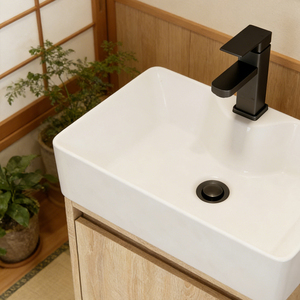 Mueble de Baño de Pared de 18 Pulgadas con Lavabo de Cerámica Integrado, Acabado <span class=keywords><strong>Roble</strong></span> <span class=keywords><strong>Claro</strong></span>, Gabinete de Almacenamiento con Una Puerta - Product Image 5