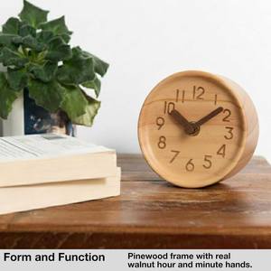 Reloj de Escritorio Silencioso de Madera de Pino Personalizado, Reloj de Pared/Mesa Analógico sin Tictac, Funciona con Batería, para Decoración del Hogar u Oficina, Fácil de Leer - Product Image 5