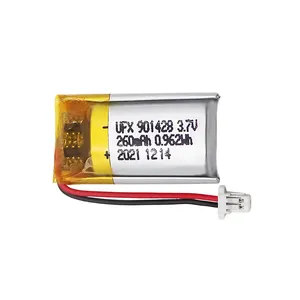 리튬 이온 충전식 셀 공장 맞춤형 휴대용 모니터 배터리 UFX 901428 260mAh 3.7V 전문 사용자 정의