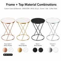 Table d'appoint ronde moderne avec cadre en métal doré et plateau en bois, marbre, bambou ou résine, table basse pour salon, OEM ODM
