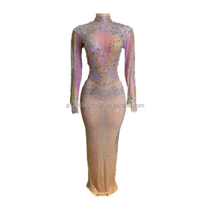 <span class=keywords><strong>Girasol</strong></span> malla apretado Sexy brillante Cadena <span class=keywords><strong>de</strong></span> diamante completo cadera abrazando Falda larga club nocturno Bar traje <span class=keywords><strong>de</strong></span> actuación - Product Image 1