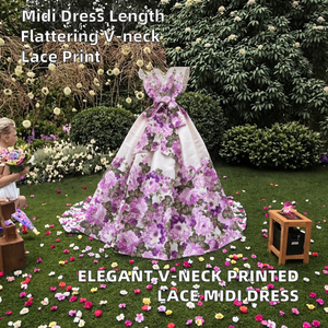 Vestido Midi Casual de Verano 2025, Elegante, Cuello en V, Antiestático, Corte en A, Sin Mangas, Estampado Digital - Product Image 2