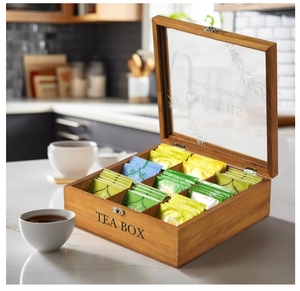 Caja organizadora de bolsitas de té de madera duradera, dispensador de forma rectangular para el hogar, oficina y restaurante para té y cofre de Caddy, regalos de fiesta - Product Image 3