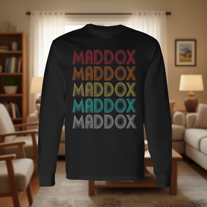 T-shirt à manches longues vintage personnalisé avec le nom de famille Maddox 'I Love Maddox' - Produit promotionnel personnalisable - Product Image 3