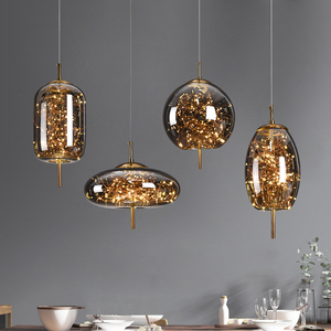 Lampadario a Sospensione in Vetro Grigio Fumo per Arredamento Casa Moderno Lussuoso Lampadario LED Dorato per Isola Cucina - Product Image 2