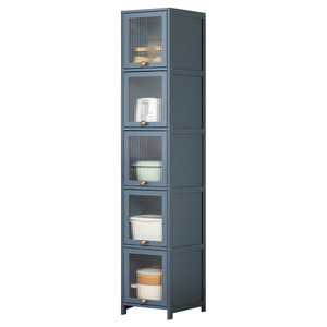 Armario estrecho de cocina de 5 niveles con puertas de vidrio para platos, ollas y sartenes, diseño moderno. - Product Image 5