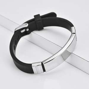 Fashionable Single Head Claw Setting Silicone Black Unisex Bracelet Gift Couple <b>Engraving</b> Birthday Present - Product Image 3