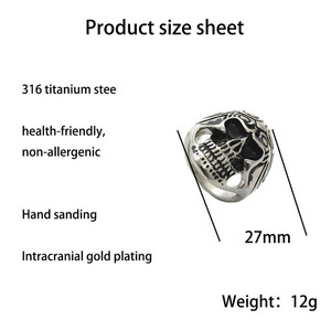 <b>Skull</b> <b>Ring</b> Men's Stainless Steel Silver Retro Punk Style Geometric Skeleton Design Gift Jewelry 26040 - Product Image 4