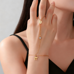 Pulsera de Dedo con Estrella de <span class=keywords><strong>David</strong></span> <span class=keywords><strong>y</strong></span> Circonita Transparente Myshape, Pulseras de Acero Inoxidable Color Dorado para Mujer, Amuleto, Joyería Judía, Regalo - Product Image 3