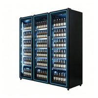 Réfrigérateur vertical commercial à triple panneau vitré avec éclairage LED, vitrine de boissons, idéal pour les supermarchés et les bars