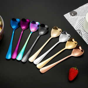 Cucharas de postre de acero inoxidable en forma de corazón, colores iridiscentes, para café, helado, regalo. - Product Image 1