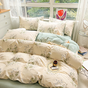 100% Cotton Twill Bedding Set Fresh Floral Print AB Sided Skin-Friendly Breathable <strong>Duvet</strong> Cover Set for Home Bedroom Dormitory - Product Image 2
