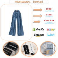 Jean tendance pour femme, style décontracté, coupe incurvée, taille haute, jambe large, en denim, avec boutons décoratifs, pantalon amincissant et tendance