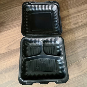 Contenedores de Poliestireno Expandido de 9x9x3 con 3 Compartimentos, Alternativa a los Envases MFPP, Tipo Concha, Negros, para Comida Mexicana para Llevar, Lonchera - Product Image 2