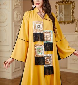 A-212 Dubaï Luxe Islamique Élégant Modeste Musulman Abaya <span class=keywords><strong>Kaftan</strong></span> Mode Épissage Motif Floral Bleu À Manches Longues Étage Longueur Maxi - Product Image 4