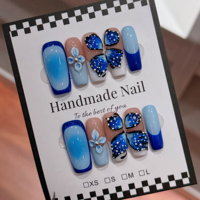 Nouveaux faux ongles à presser faits à la main, longs, carrés, avec paillettes, 10 pièces, de haute qualité, fleurs 3D, chrome, fournisseur d'ongles artificiels