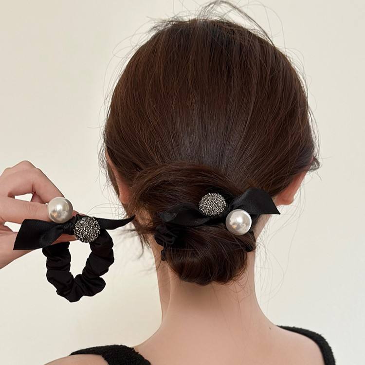 Fashion Black Pearl Headband Rubber Band Bracelet Women Hair - Main Image