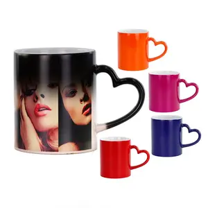 11oz renk değiştirme kahve kupalar 330ml görüntü özelleştirilmiş boş isı duyarlı süblimasyon seramik sihirli kupa ile kalp şeklinde el
