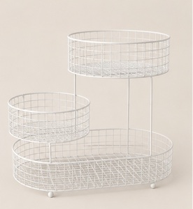 White Metal Wire Storage <b>Basket</b> Oval Shape <b>Stackable</b> Design Nordic Style Multi Purpose Neatening Organizer - Product Image 6