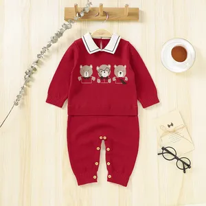 Organic Cotton Baby Christmas Clothes Cute Cartoon Bear Knitted Newborn Baby Romper Jumpsuit Christmas vestiti per bambini